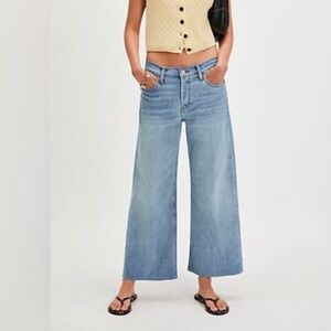 RE/DONE Mid Rise Wide Leg Crop Raw Hem Light Wash Stretch Size 29